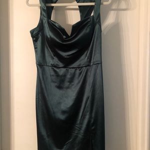 Emerald green satin dress